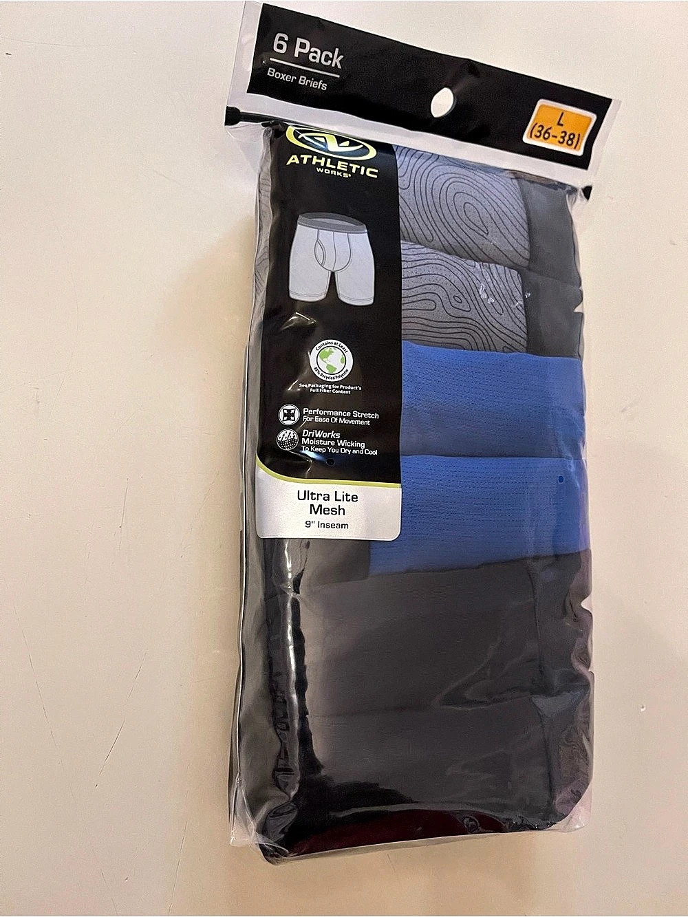 Athletic Works Ultra Lite Mesh 9 Inch Inseam Boxer Briefs 6 Pack Boxer Briefs
